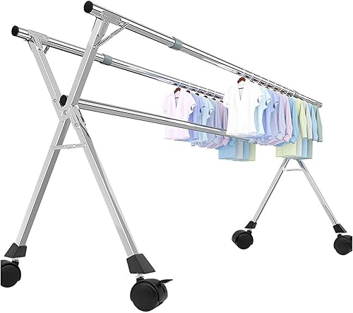 Miniatura 8 de Tendedero retráctil de secado de ropa de acero inoxidable resistente, de longitud plegable, ajustable, para ropa (94 pulgadas)