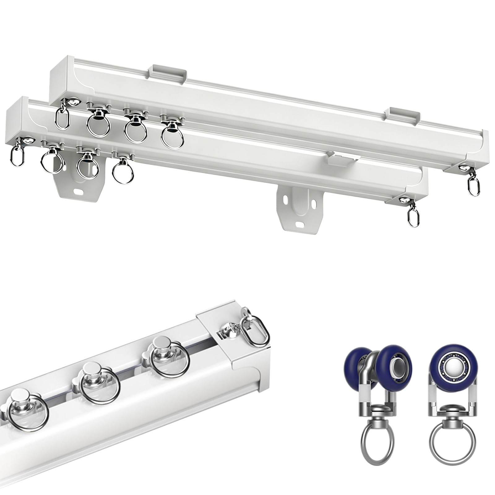 Double Curtain Rods for Windows Double Curtain Track Ceiling/Wall Mount, Room Divider Curtain Rods with Rollers & Hardware, for Living Room Bedroom Hospital(White,420cm(13.8ft))