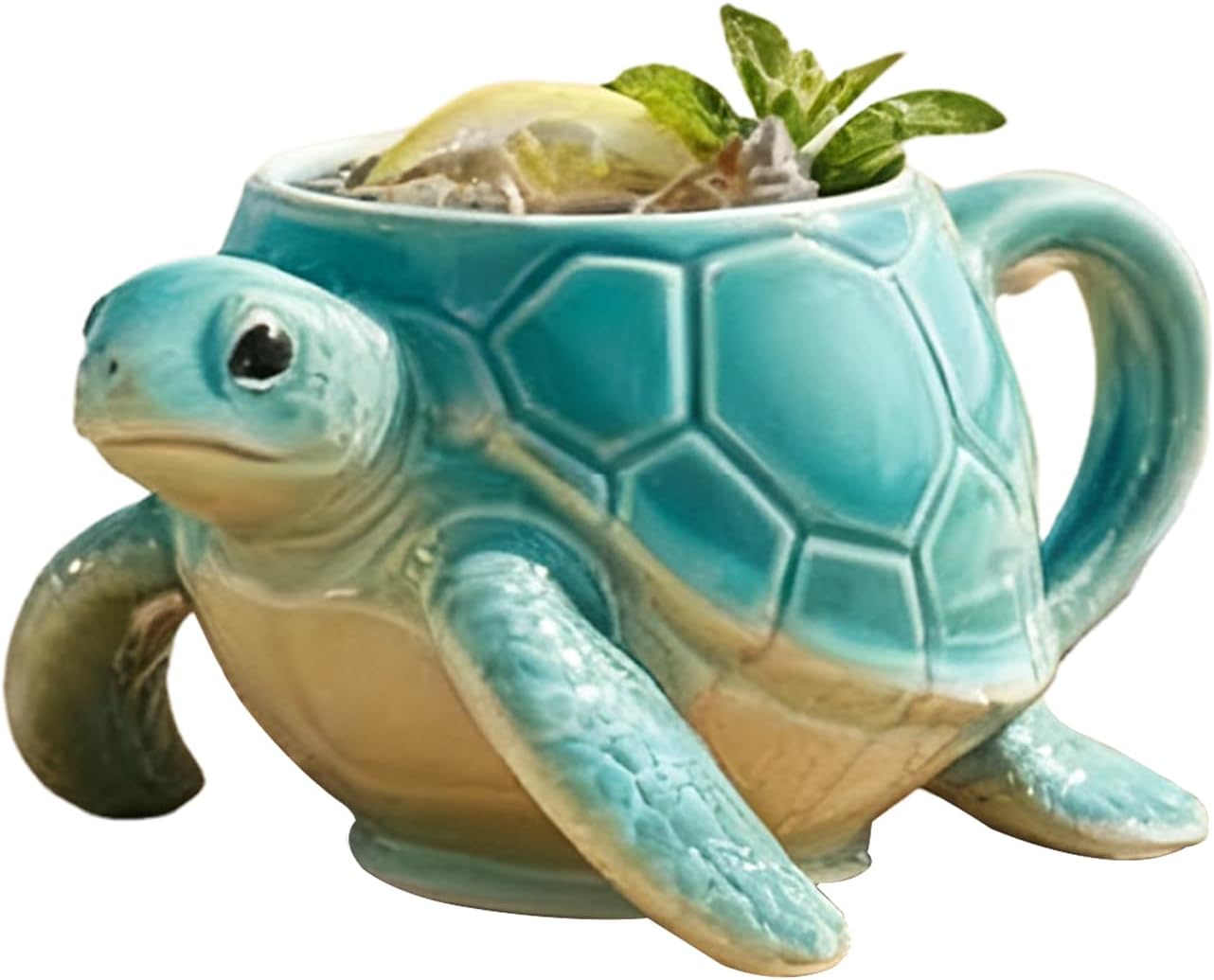 3D Sea Turtle Ceramic Coffee Mug,Sea Theme Cute Drinkware, 3D Effect Ceramic Cute Mugs,Turquoise and Cream, 10x9x8cm, Novelty Drinkware for Tea and Beverages for Art Lovers