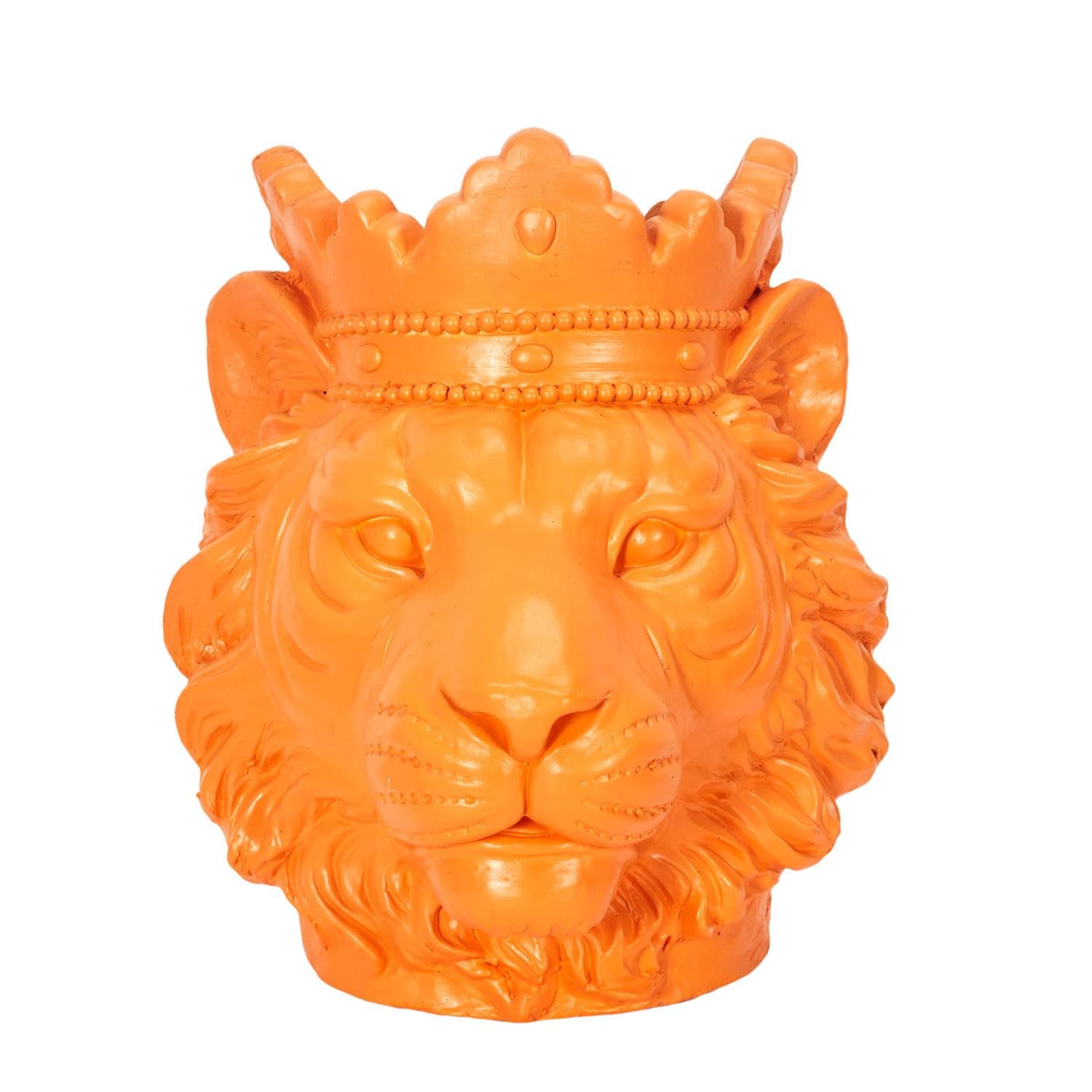 Cache Pot Tête De Lion Couronné en Magnesia - Orange - H 35 X D 30 Cm