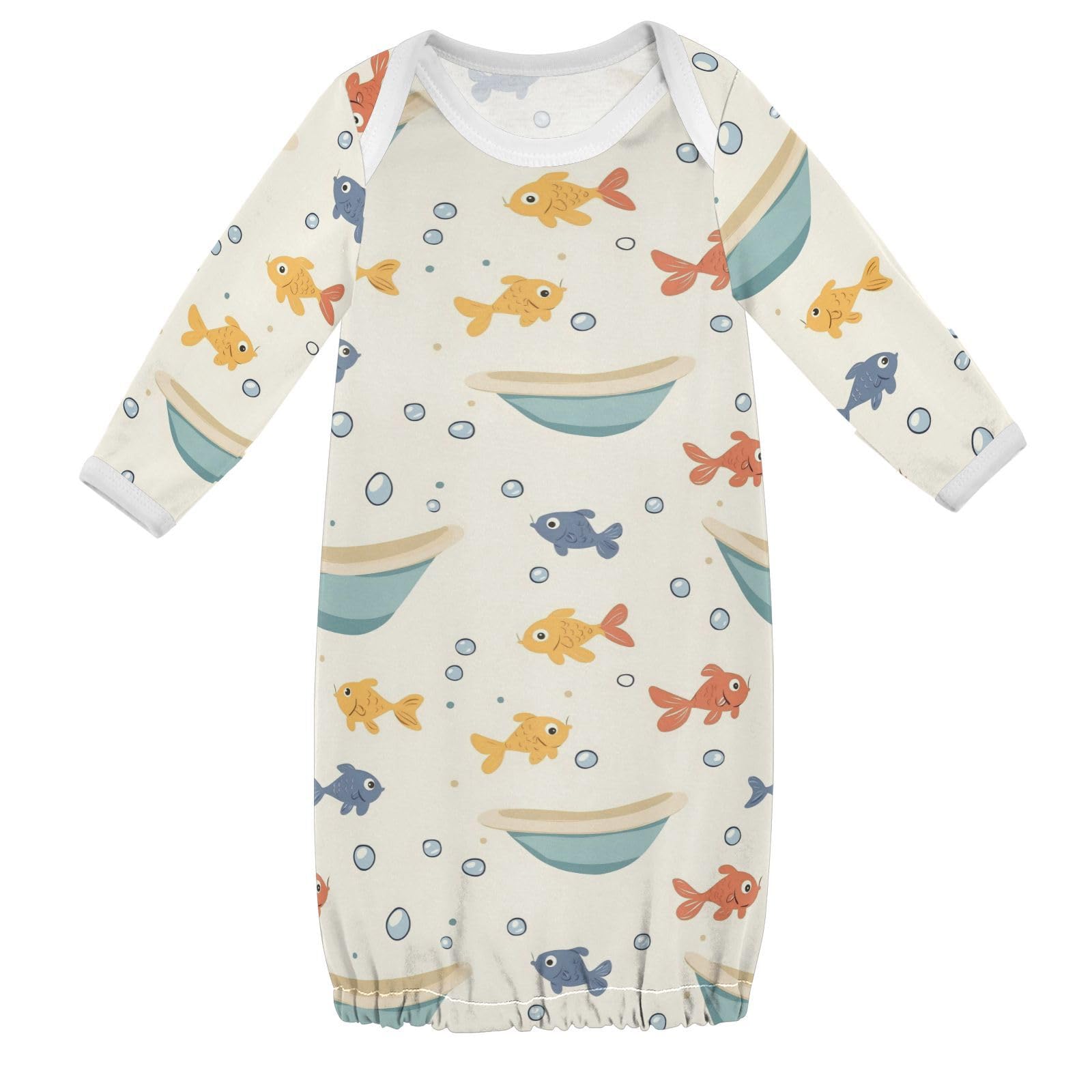 vvfelixl Baby Girl Sleep Gown Colorful Small Fish in Bathtub Baby Nightgown for 3-6 Months Babys Sleepers Nightdress for Newborn Boy Long Sleeve Infant Bodysuits Multicolor