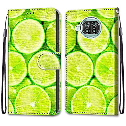 Custodia Compatible con Xiaomi Mi 10T Lite 5G - Pittura Colorata Portafoglio PU Tinta Unita Cordino Caso Libro Antiurto Flip Cover per Mi 10T Lite 5G DKS -Limone pelle