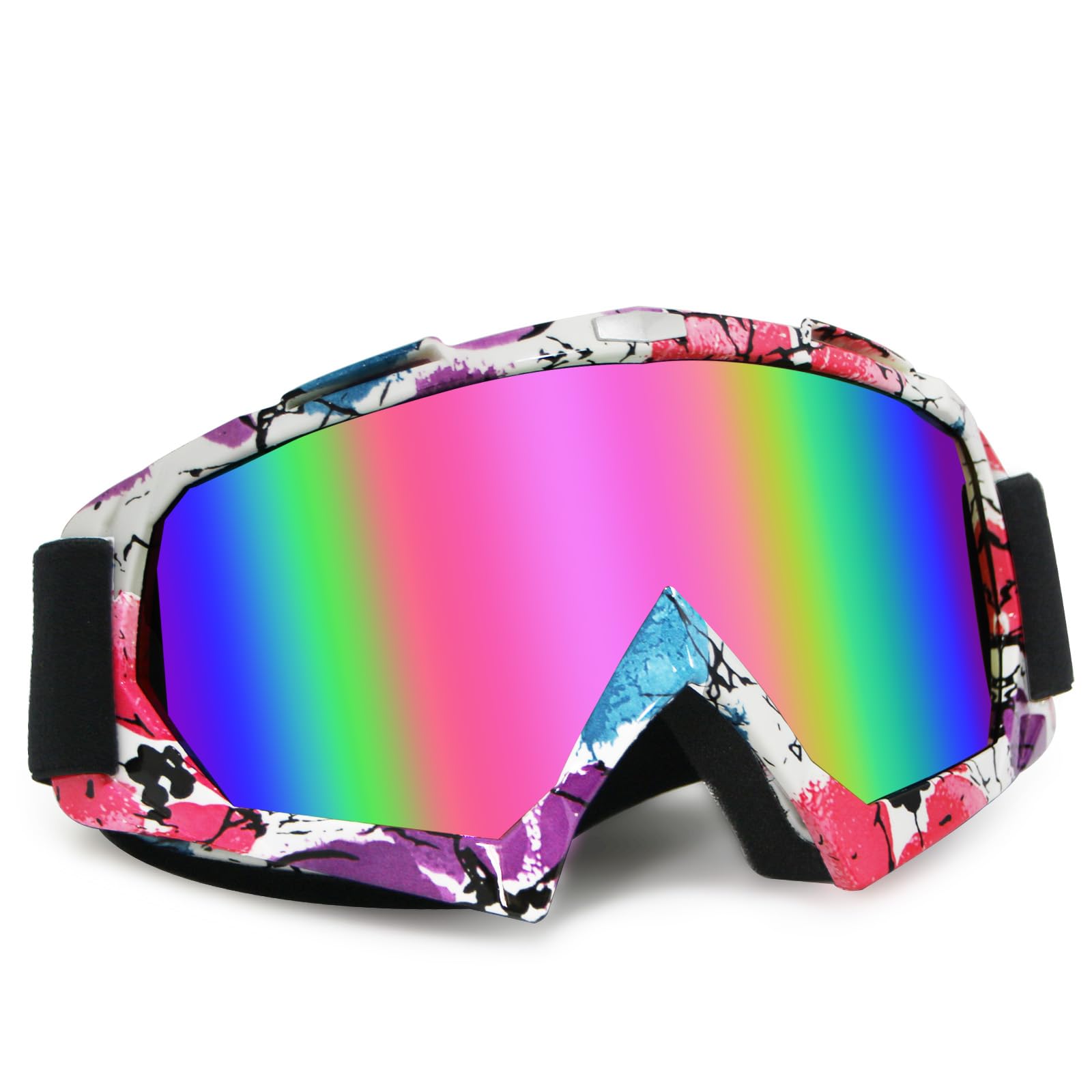 Gafas de motocross, motocross, motocross, gafas MX todoterreno para hombres, mujeres, adultos, jóvenes, carreras (marco de flores + lente rosa)