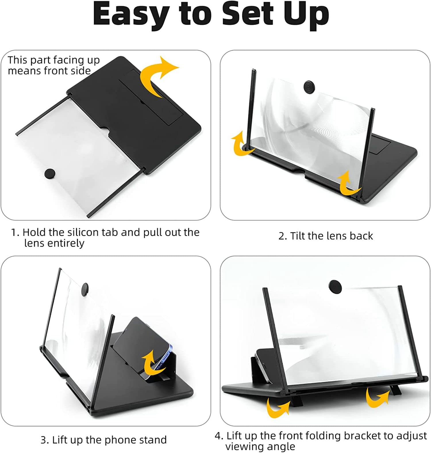 Lupa de Pantalla de Teléfono 16 Pulgadas, Amplificador Móvil para Ver Películas y Videos en Smartphone (Negro)