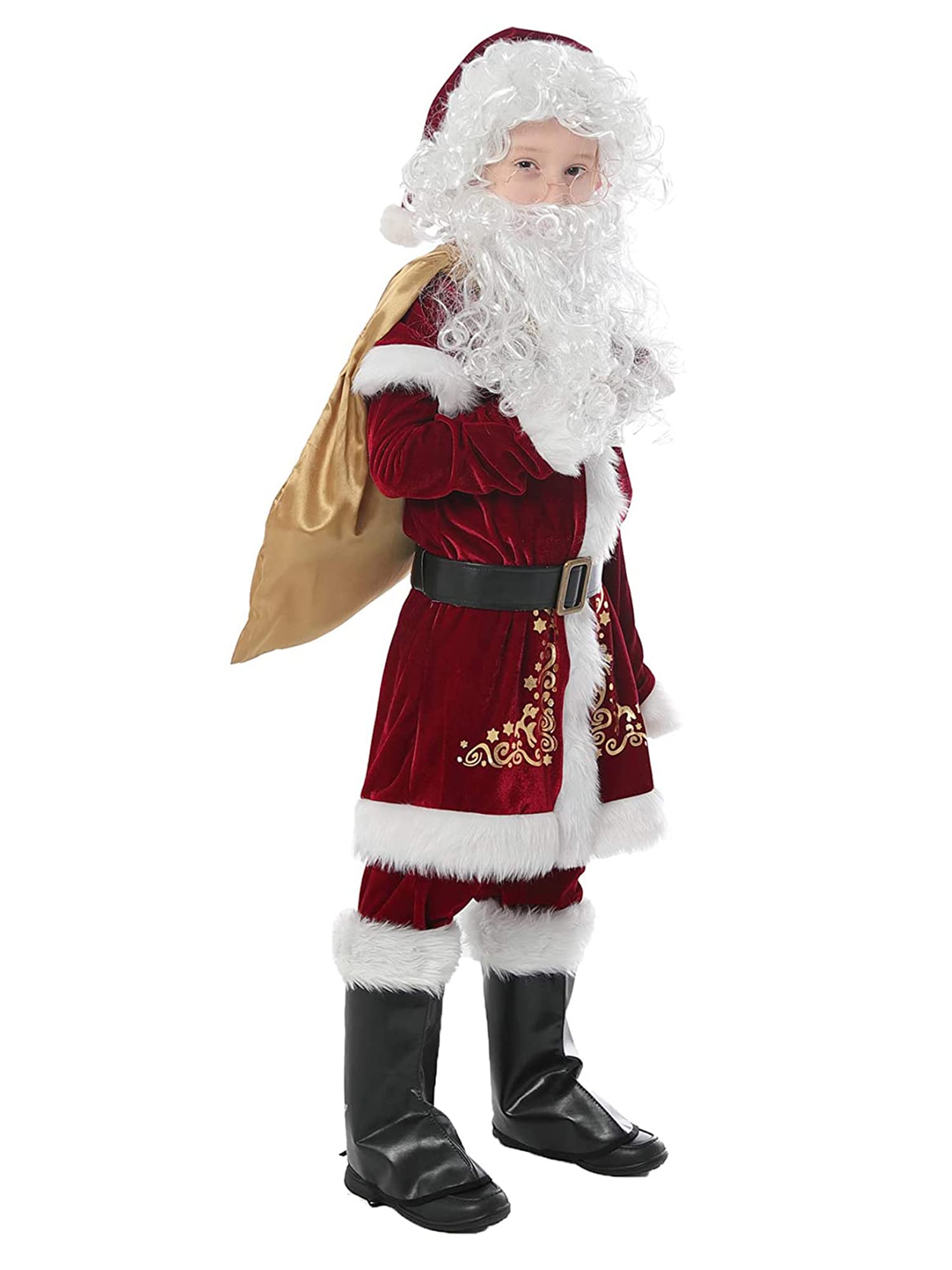 Svuitmsl Christmas Santa Claus Costume Outfits Luxury Deluxe Velvet Cosplay Fancy Dress Xmas Party Novelty Tops Pants Cosplay (D-Red Kids, L)