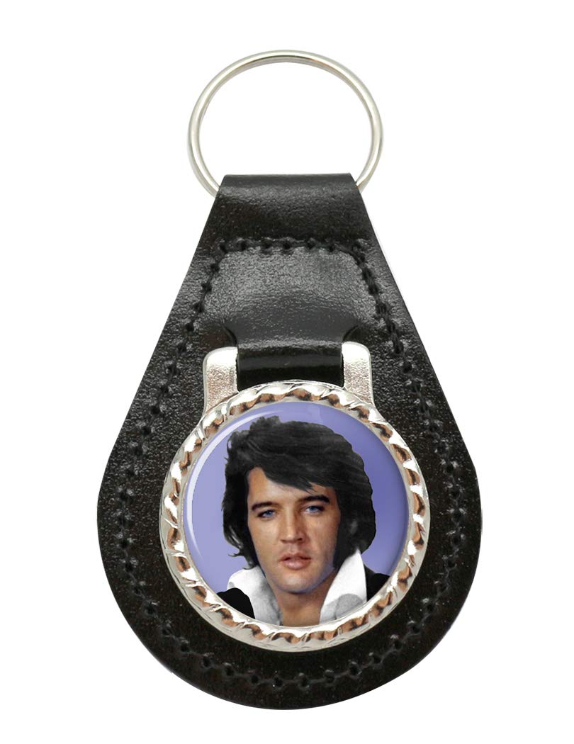 Giftshop Uk Unisex Black Leather And Silver Metal Elvis 1972 Leather Key Fob