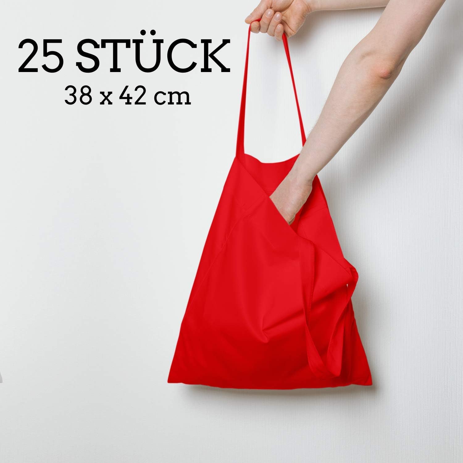 Pack of 25 Bags, 38 x 42 cm, 15 x 16.6 in, Natural Plain Cotton Bag with Long Handles, Hipster Fabric, Carry Case, Travel Bag - Image 3