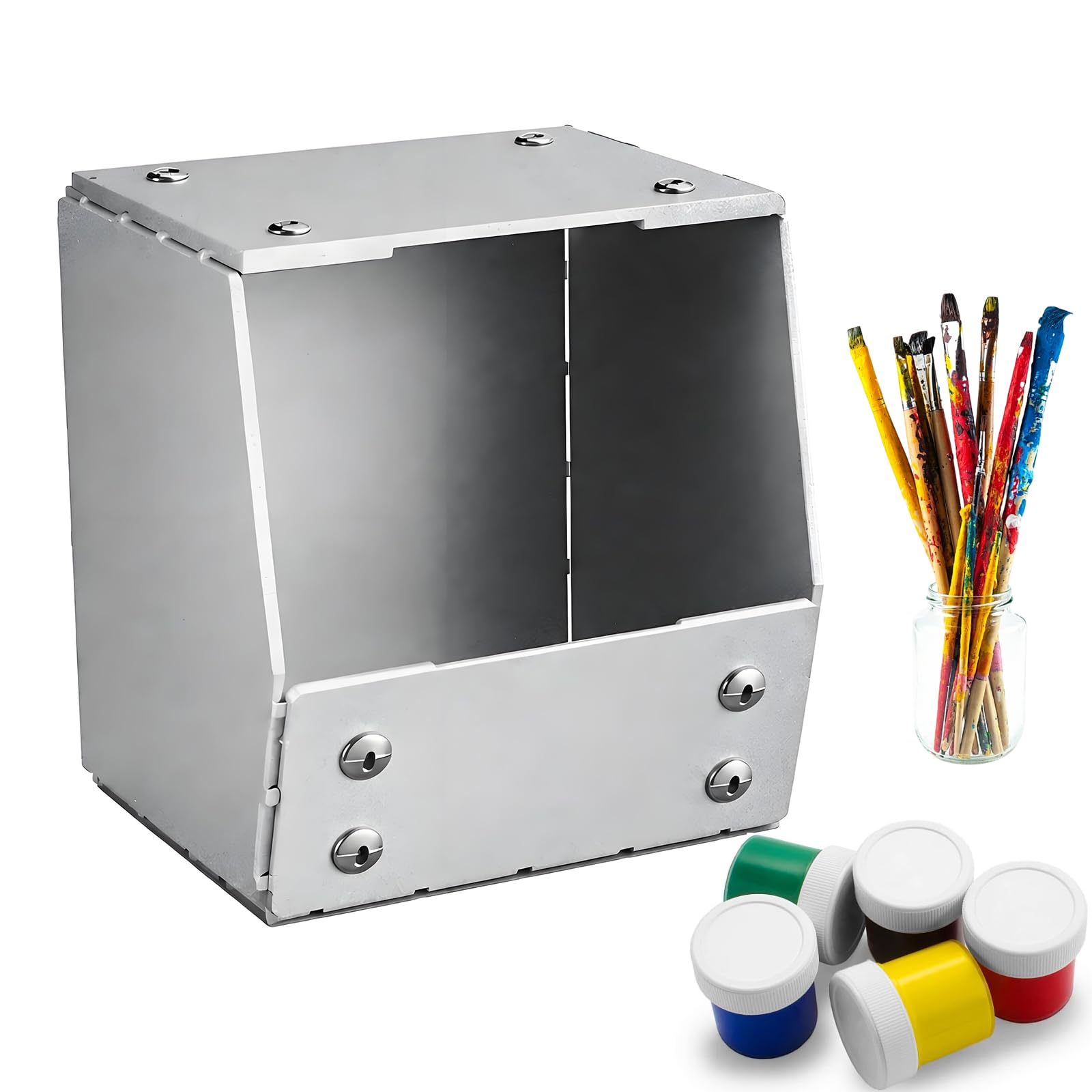 Caja Organizadora De Pintura De Aleación De Aluminio, Almacenamiento De Botellas De Pintura Para Manualidades, Gran Capacidad, Montaje Plegable, Diseño De Base Magnética