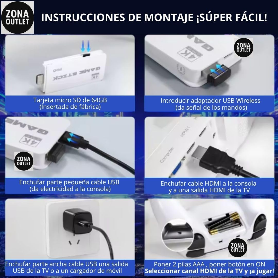 Consola Retro PRO Versión 2026 23 Emuladores +20.000 Videojuegos 2 Mandos Inalámbricos Blancos Juegos Clásicos Tarjeta 64GB | Regalo Navidad | Videoconsola Arcade Pincho Stick HDMI TV Tele — view 2