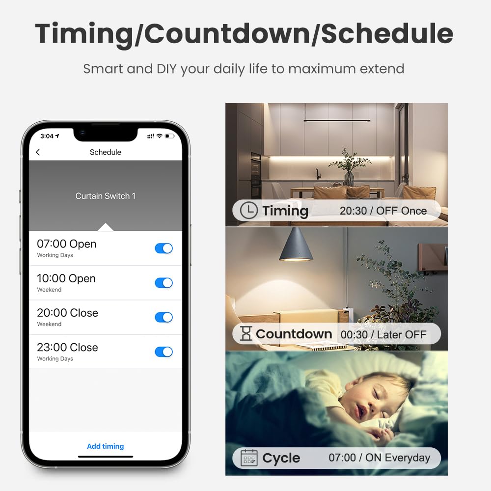 Jemora Tuya WiFi Intelligentes Vorhangschaltermodul Kompakte Zeitsteuerung für zu Hause Sprachsteuerung Drahtlose APP-Fernbedienung Vorhangschaltermodul Kompatibel mit Home und