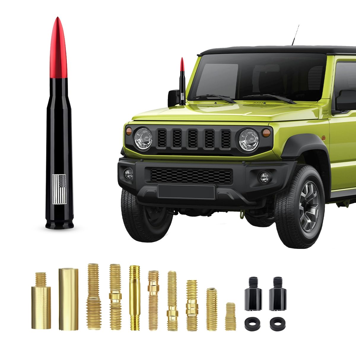 povtii Car Bullet Antenna, Automotive Short Antenna Mast Replacement, Vehicle AM/FM Radio Signal Antenna Toppers for Most Heavy Duty Pickup Trucks, Exterior Decor Car Accessories (Red)