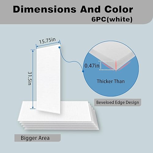 Miniatura 5 de Paquete de 6 paneles acústicos autoadhesivos de 15.75 x 31.5 x 0.47 pulgadas, paneles de pared acústicos insonorizados con borde biselado de alta