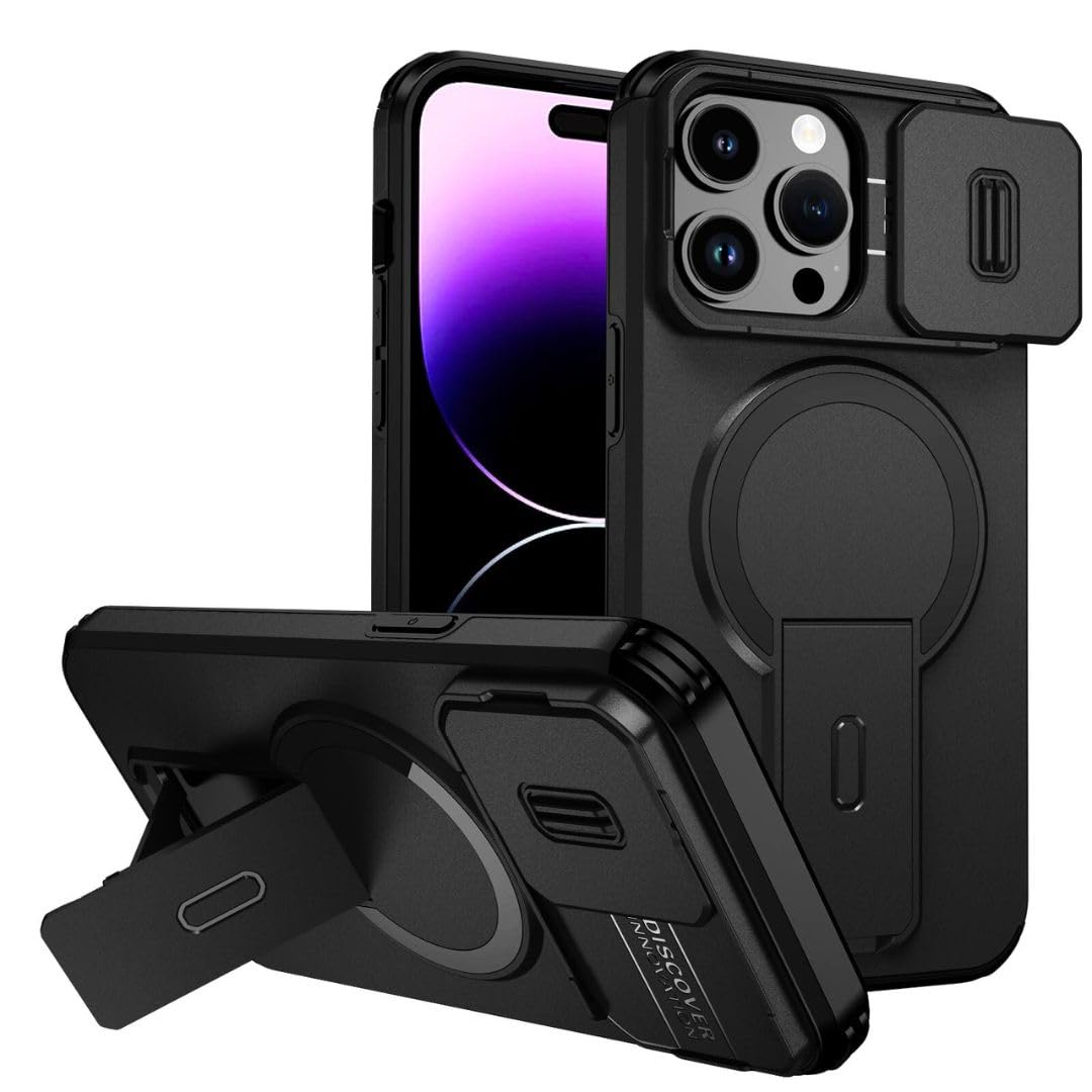 ShieldTech MagStand Series Case for iPhone 14 Pro Max | Mobile Phone Cover with Sliding Camera Shield, MagSafe, Kickstand, Shockproof for Apple iPhone 14 Pro Max – Black discount deal