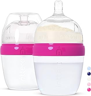 INTTERO Anti-Colic Formula Making Dispenser Baby Bottles, 6oz with Flow 1 Nipples, 2pk, Deep Magenta — Formula Container to go Dispenser on The go — PopYummy Mixie Baby Brezz