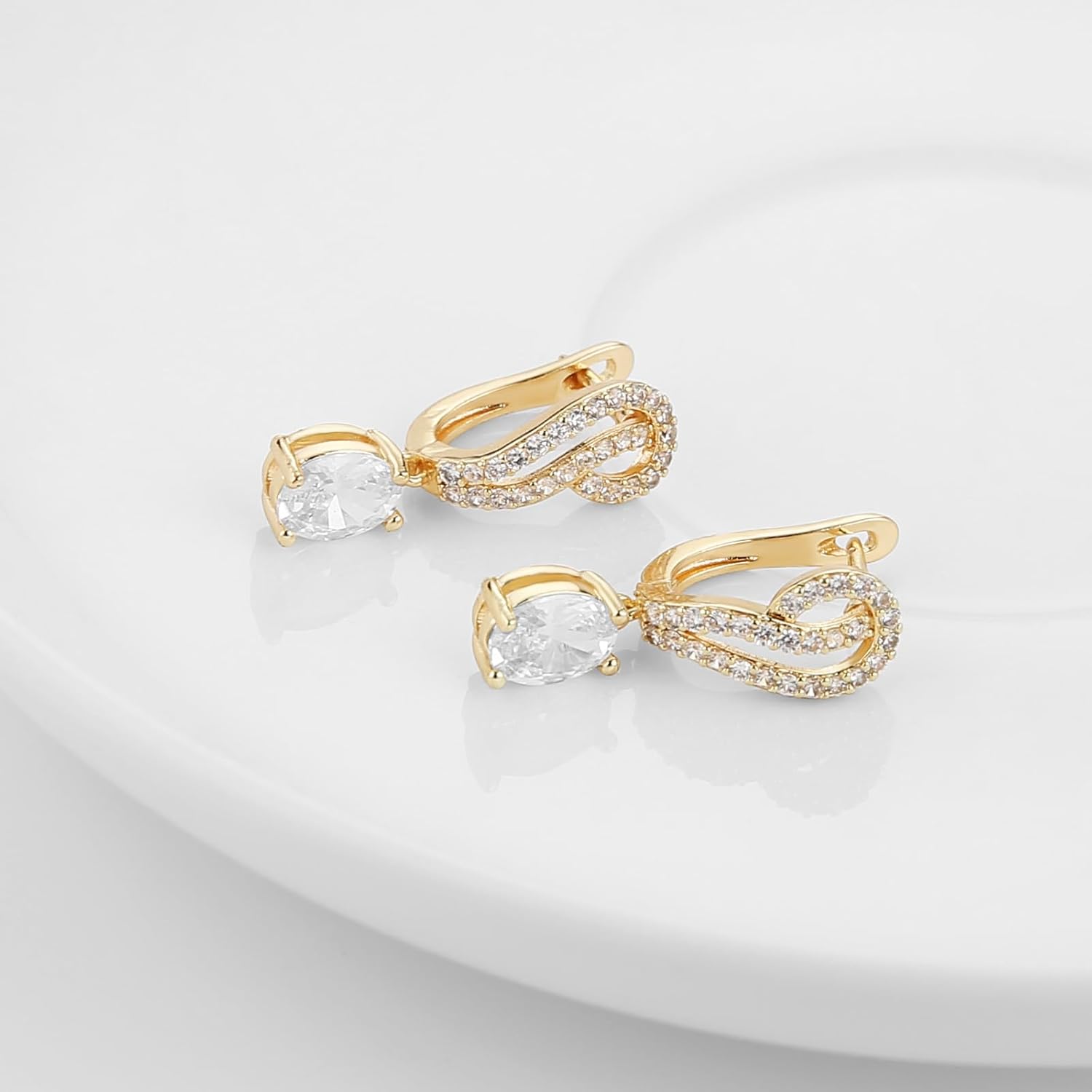 HZMAN Crystal Earrings for Women 18K Gold Plated Brass Hypoallergenic Lightweight Huggie Earrings - Image 4