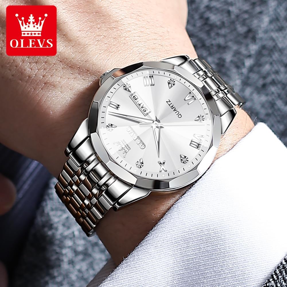 OLEVS Watch Men Luxury Watches for Men (Silver/Gold/Blue/Black)(Diamond/Roman Numeral/Arabic Numeral) Dial Watches Stainless Steel Watch Date Waterproof Dress Casual Reloj - Image 6