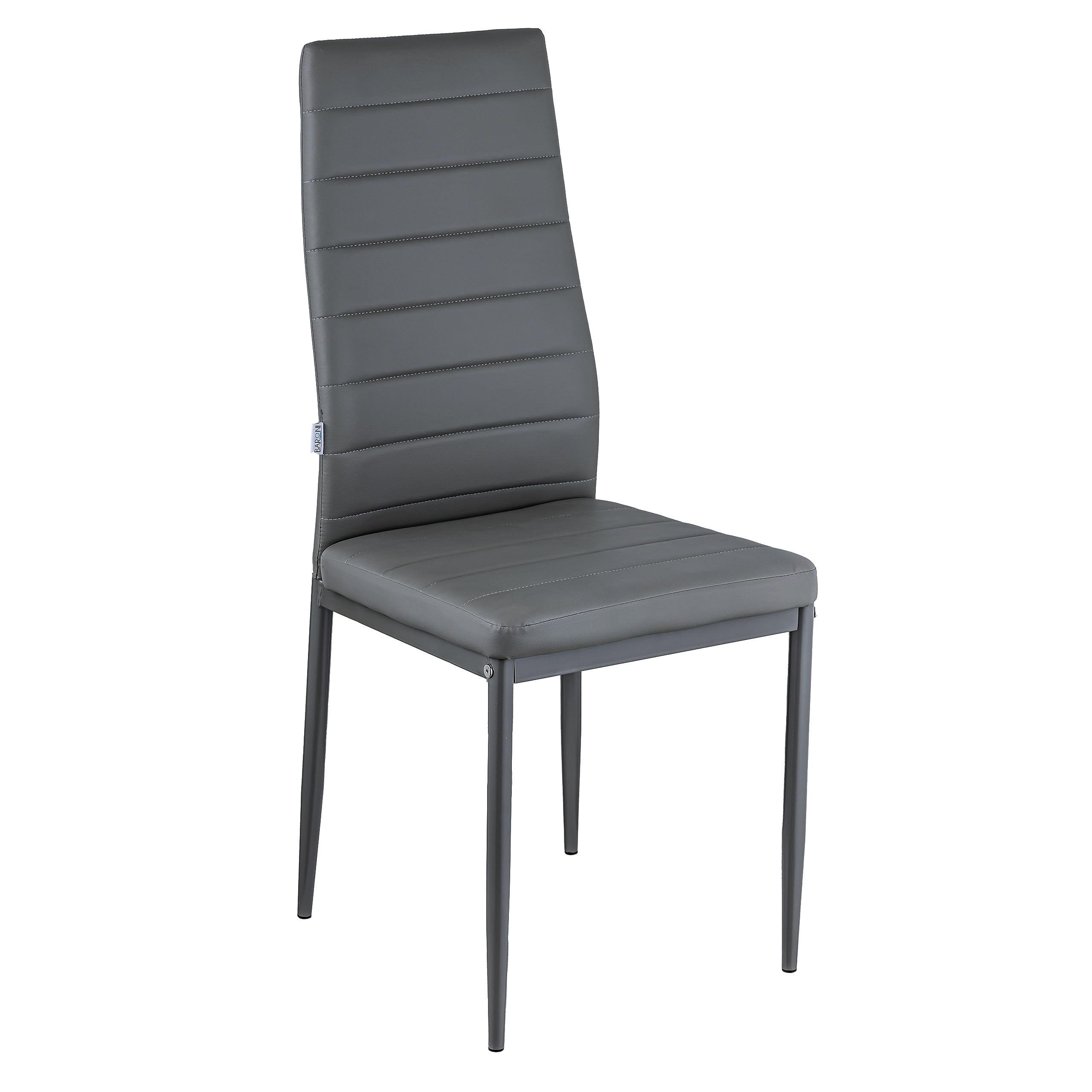 Baroni Home Set di 4 Sedie da Pranzo con Schienale Alto e Seduta Ergonomica con Cuciture Decorative, Sedie Eleganti Imbottite in Ecopelle con Struttura in Acciaio, 40X48X96 cm, Grigio