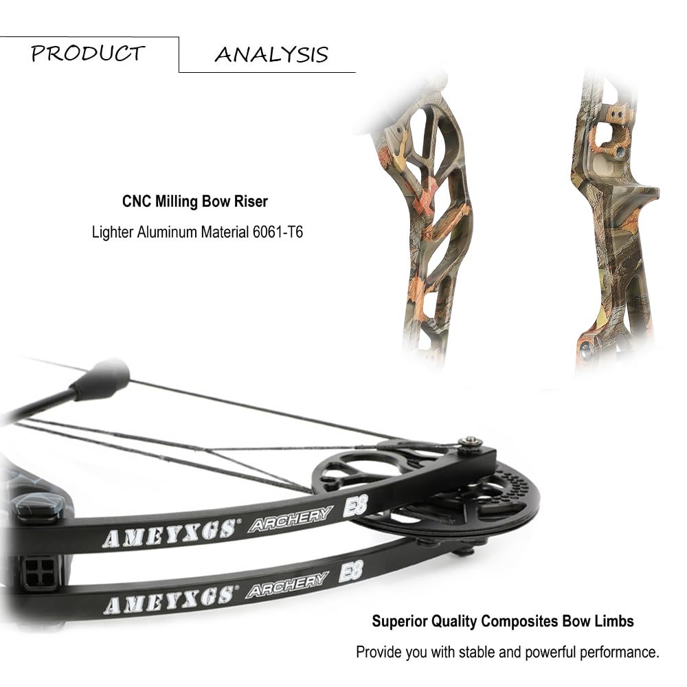 SHARROW Set Arco Compound e Frecce per Adulti e Principianti Caccia e Bersaglio, Peso di Tiro 19-70 libbre, Lunghezza di Tiro 19-30", IBO 320 fps, Kit Arco Compound da Caccia