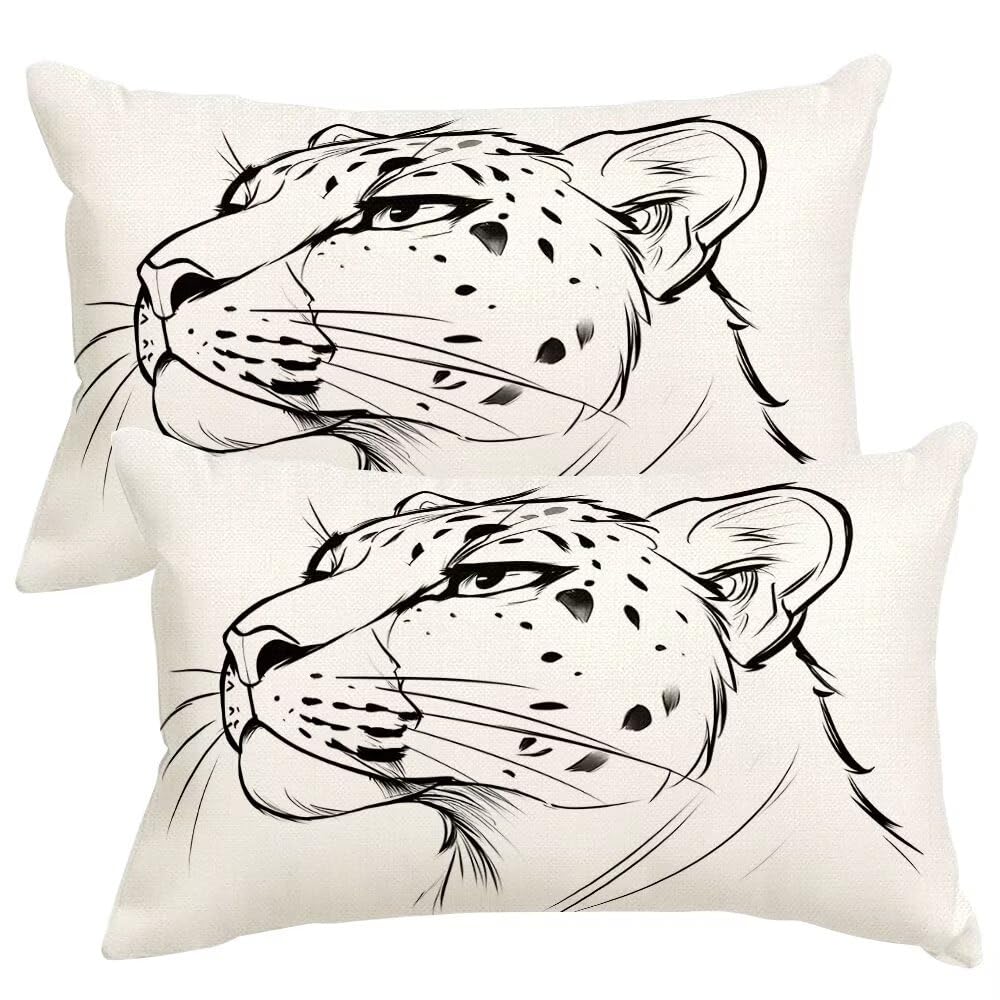 Cushion Covers 35cm x 55cm Abstract Cushion Cover 14 x 22 Inches Pack of 2 Throw Pillow Covers Animals Sofa Cushions Polyester Linen Decorative Pillowcases for Living Room Bedroom Home Decor -SC499
