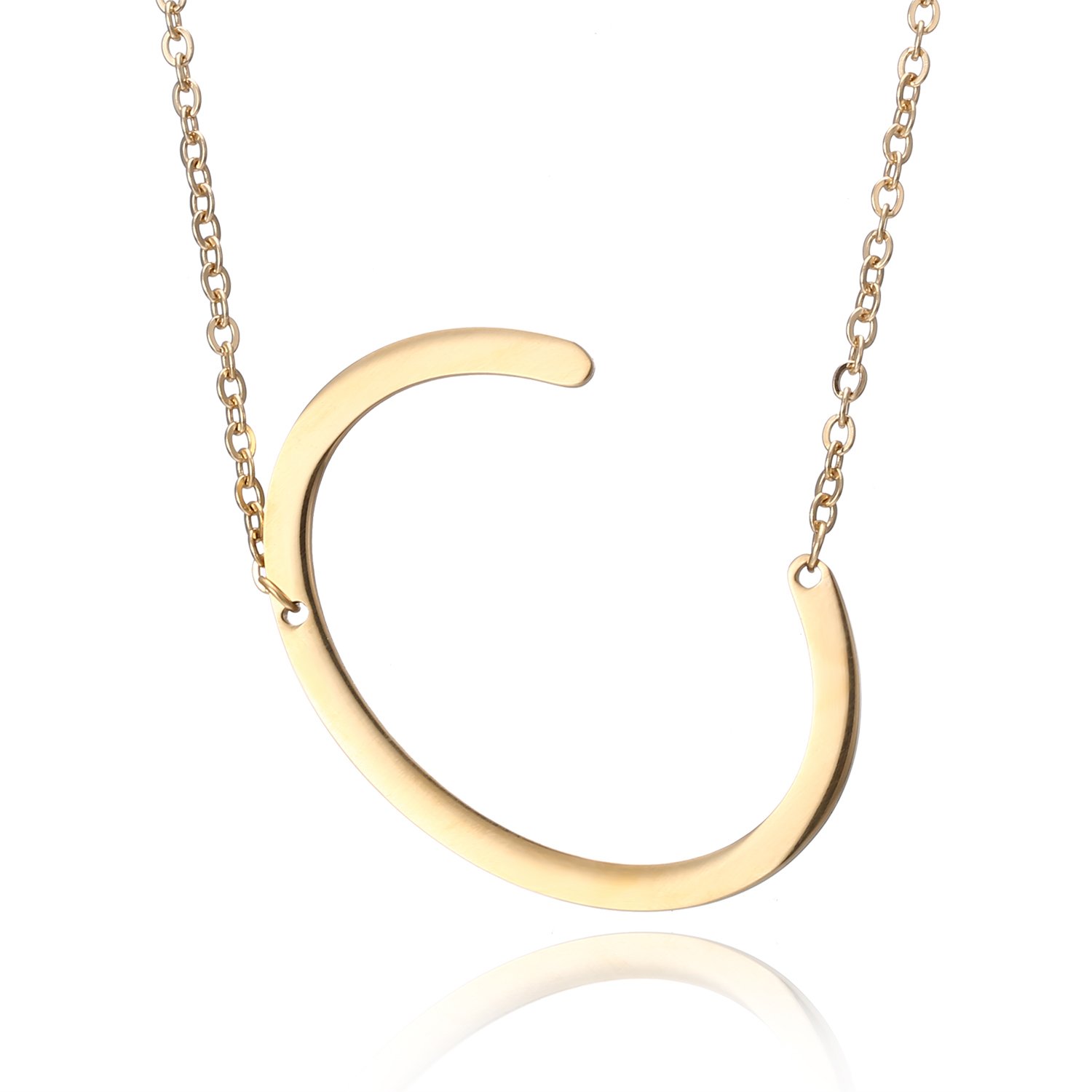 RINHOO Stainless Steel Gold Initial Alphabet 26 Letters Script Name Pendant Chain Necklace from A-Z(C)