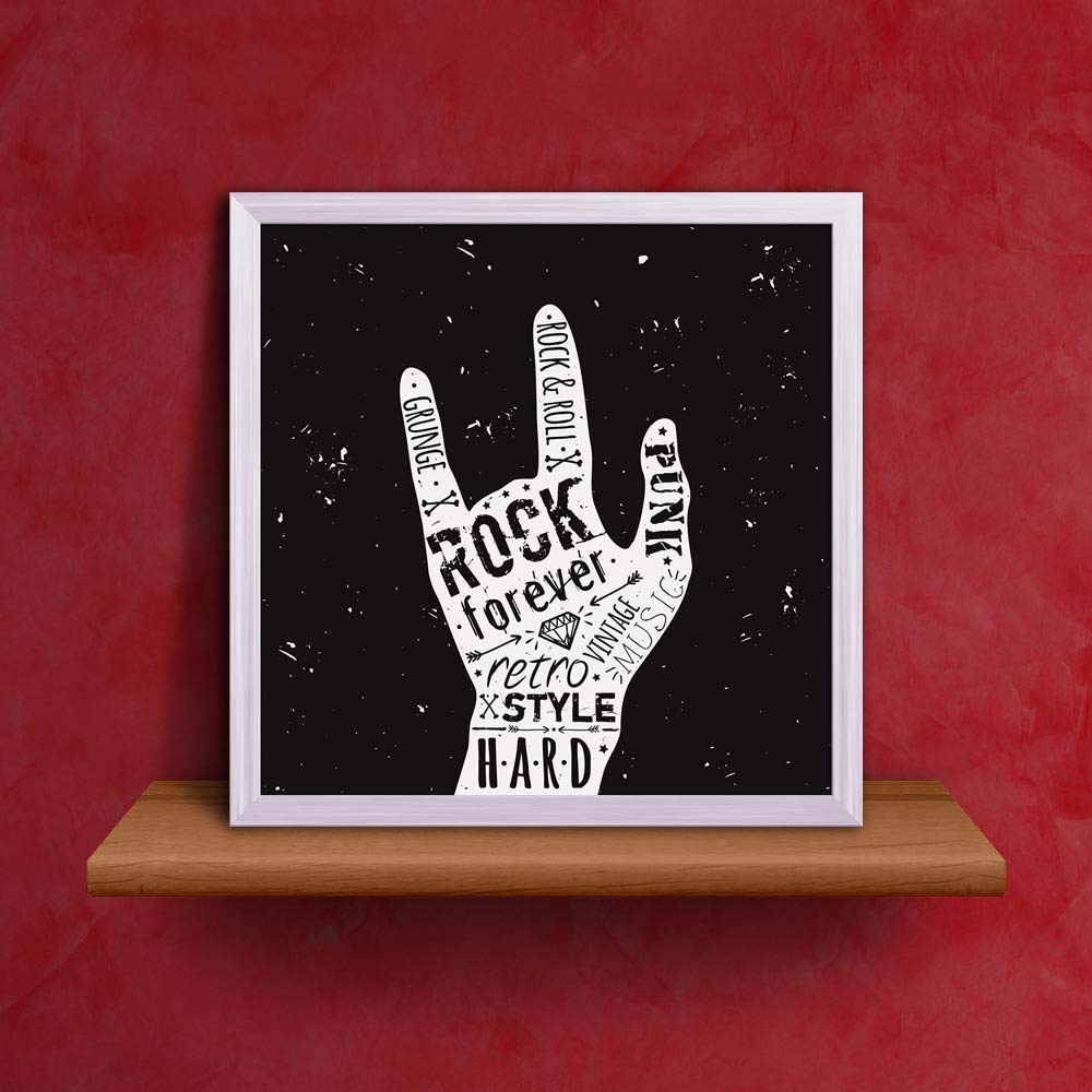 ArtzFolio Hand Rock & Roll Typography Tabletop Painting White Frame 12 x 12 inch (30 x 30 cms)