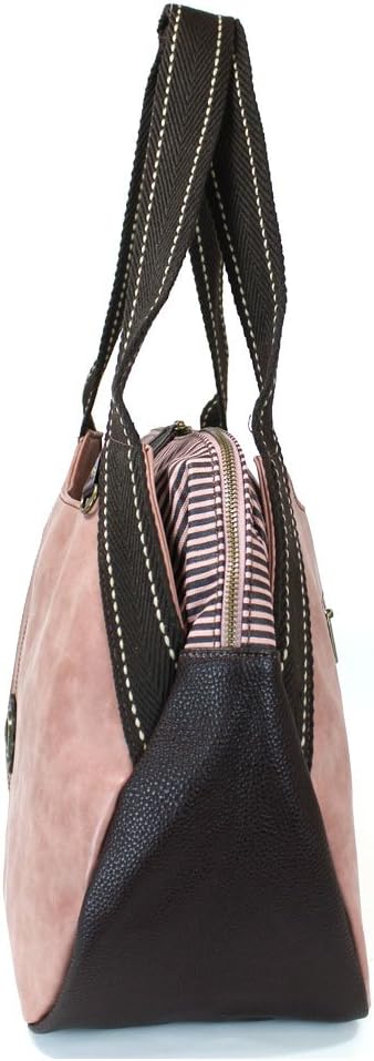 Chala Handbags Dust Rose Shoulder Purse Tote Bag with Key Fob/ Coin Purse Ivory Pawprint