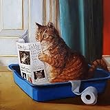 Picture Peddler Kitty Throne by Lucia Heffernan Orange Tabby Litter Box Newspaper Whimsical Novelty...