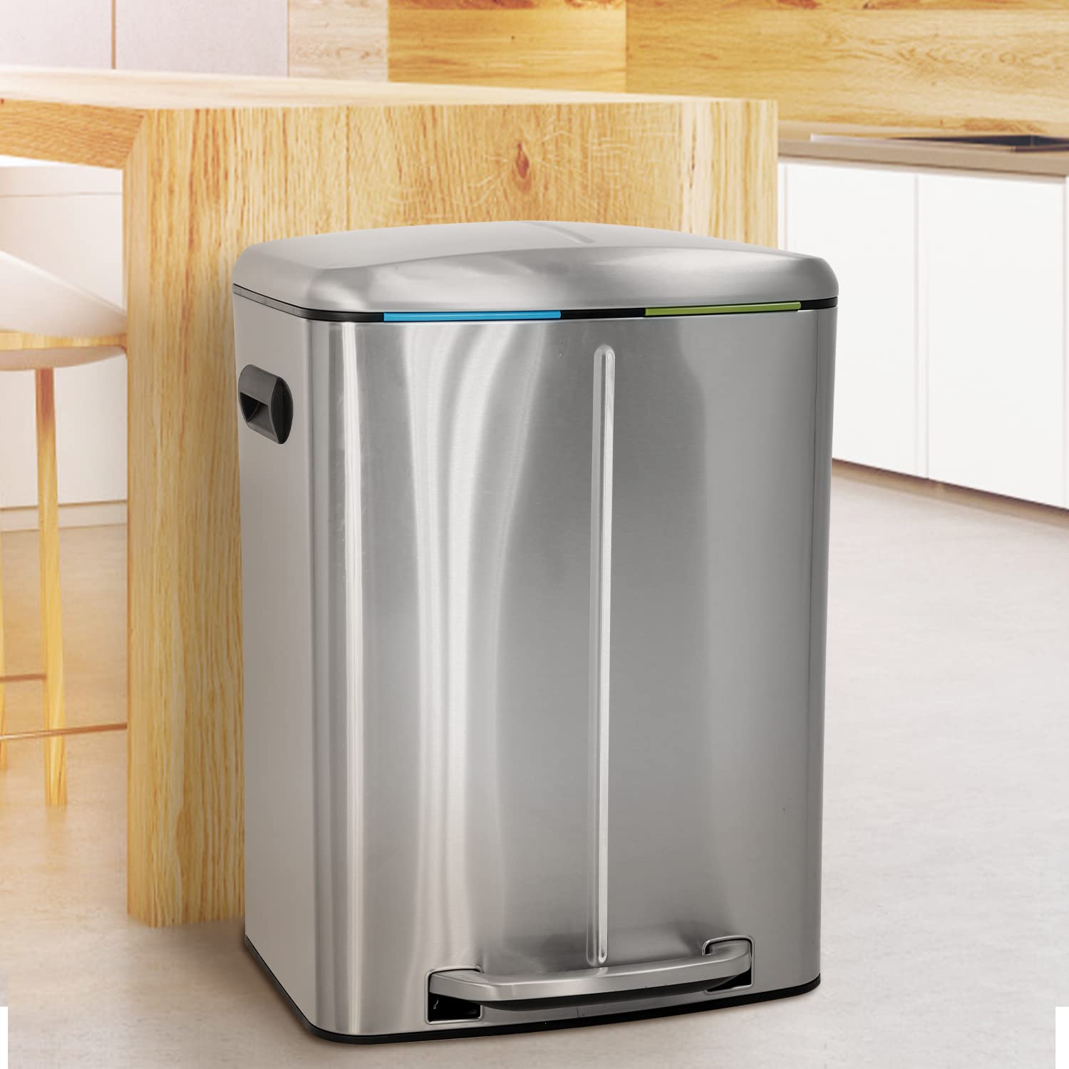 Buy Dual Trash Can for Recycling and Trash 10 Gallon Step Garbage Cans