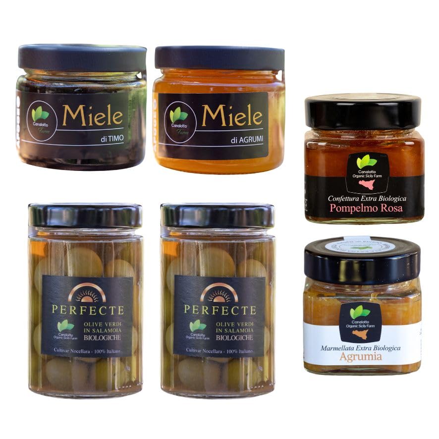Canalotto Farm - Selección de desayuno - 2x190 g Perfecte en salmuera + 2x250 g mermeladas + 2x350 g miel