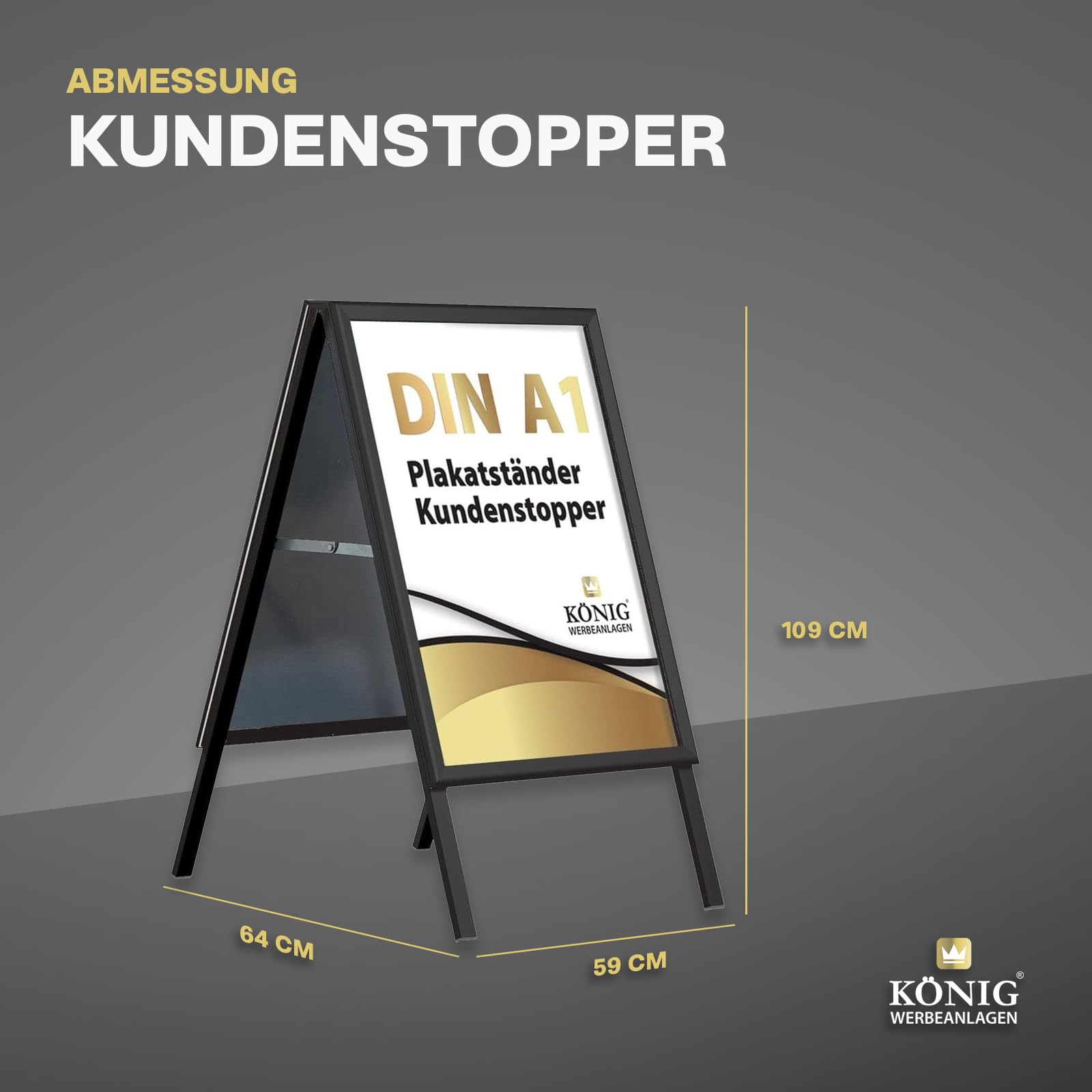 Plakatständer Keitum Black Line DIN A1 schwarz | beidseitig für 2 Plakate | Rückwand aus verzinktem Stahlblech | entspiegelte Schutzscheiben | wetterfest | Kundenstopper Gehwegaufsteller | Dreifke