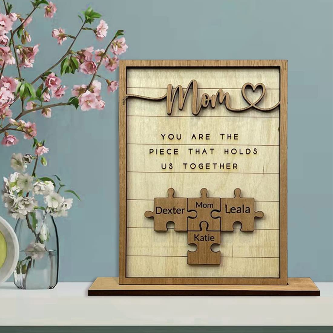 Rompecabezas personalizado handwerk -puzzle -shield eres la pieza que nos mantiene unidos la pieza de marco de rompecabezas de la mamá (pieza de rectángulo de rectificador de letrero -wood)
