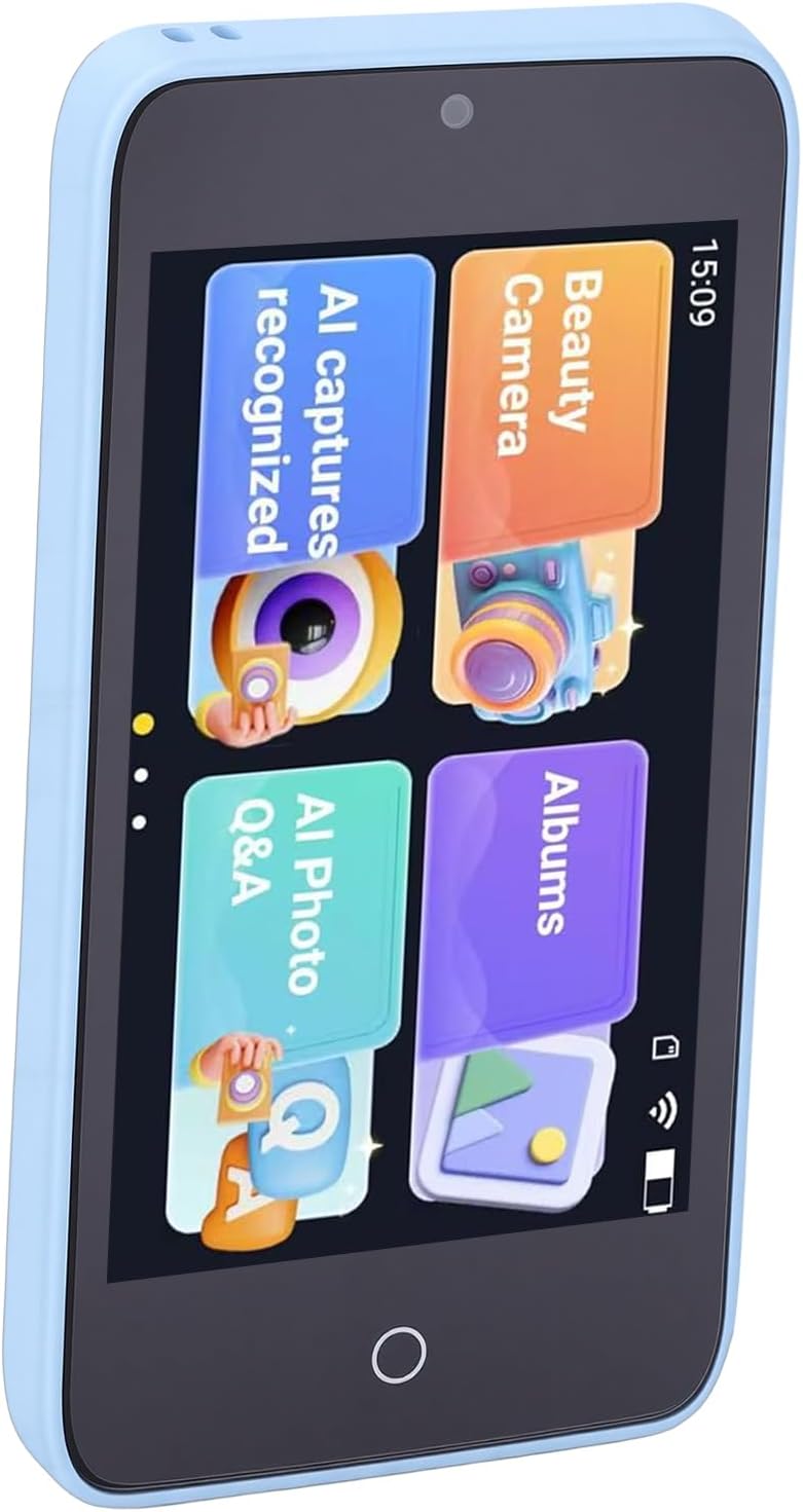 Yunseity AI Kids Camera, 2MP 5MP Dual Lens Object Recognition Voice Dialogue 4 Inch Touch Screen Digital Camera with 16GB WiFi MP3 Player, for Boys Girls Holiday Travel Gifts (Blue)