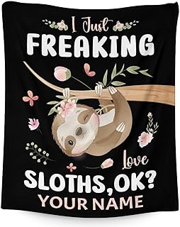 Custom Sloth Blanket for Girls - 50x60 Inches Throw Size - Soft Fuzzy Warm Throws Gifts - Black Cute Throw Blanket for Bed, Couch, Sofa