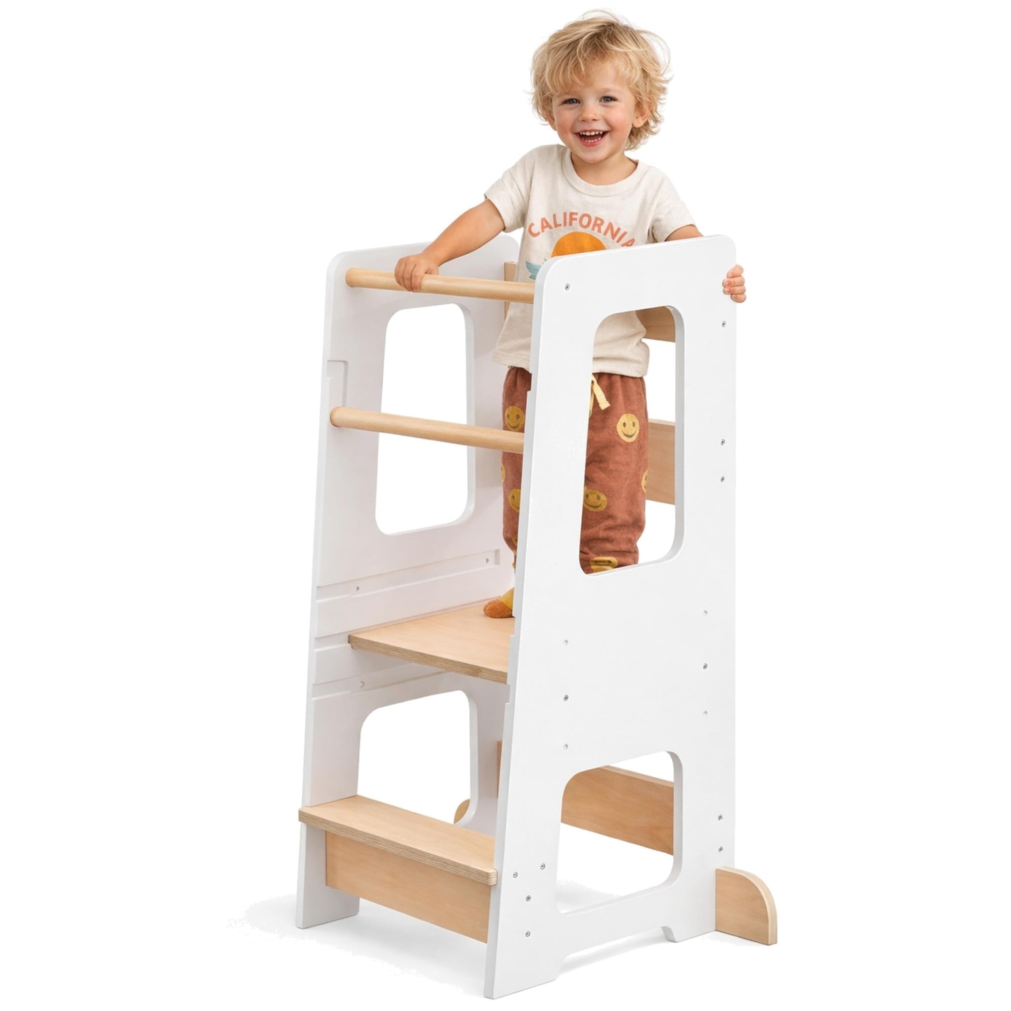 KYWAI® – Montessori Lernturm ab 1 Jahr, aus robustem Holz, Premium-Modell in Großformat, Learning Tower mit Doppelter Sicherheitsbarriere, Antirutschstreifen, Höhenverstellbar
