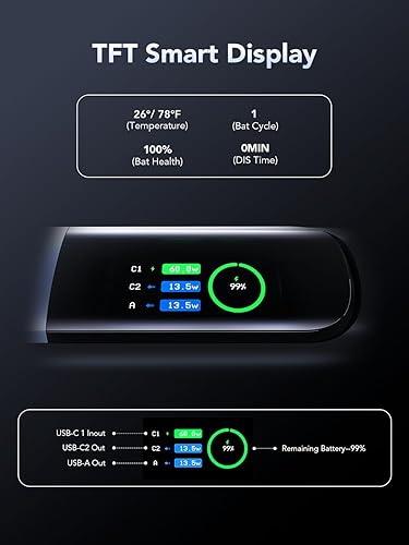 Miniatura 4 de X DIGI Power Bank 20000mAh, cargador portátil para portátil de 130 W, batería de carga rápida PD de 72 Wh, pantalla digital inteligente TFT, batería