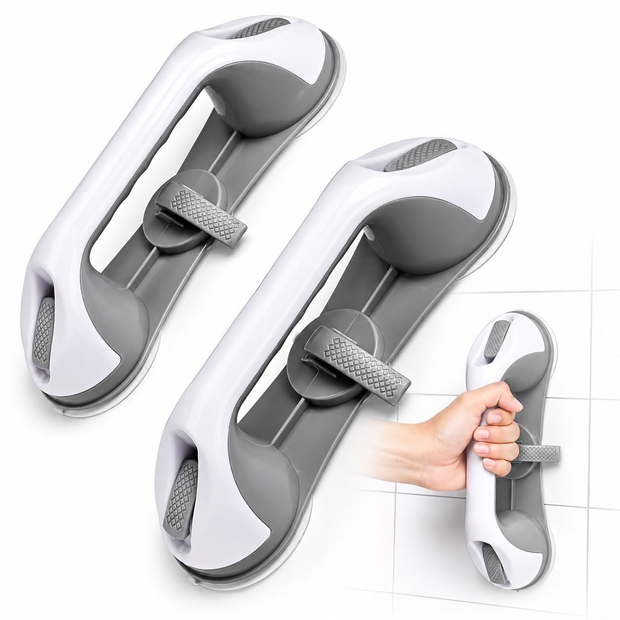 Photo 1 of Mikogo Grab Bars for Bathtubs and Showers, 2 Pack No-Drill Suction Shower Handles with 3 Suction Cups, Removable Bathroom Safety Balance Bars for Seniors, Smooth Tile & Glass, Gray