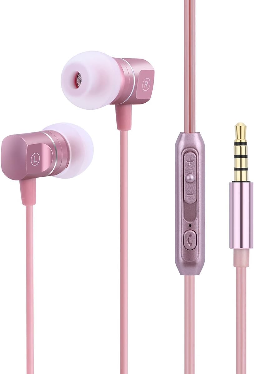 YSKJ Earphones Headphones In Ear Canal headphones Earbuds with Microphone Noise lsolating Sports Headset for iPhone Android Samsung iPad iPod HTC Mp3 Players (Black) (Rose gold)