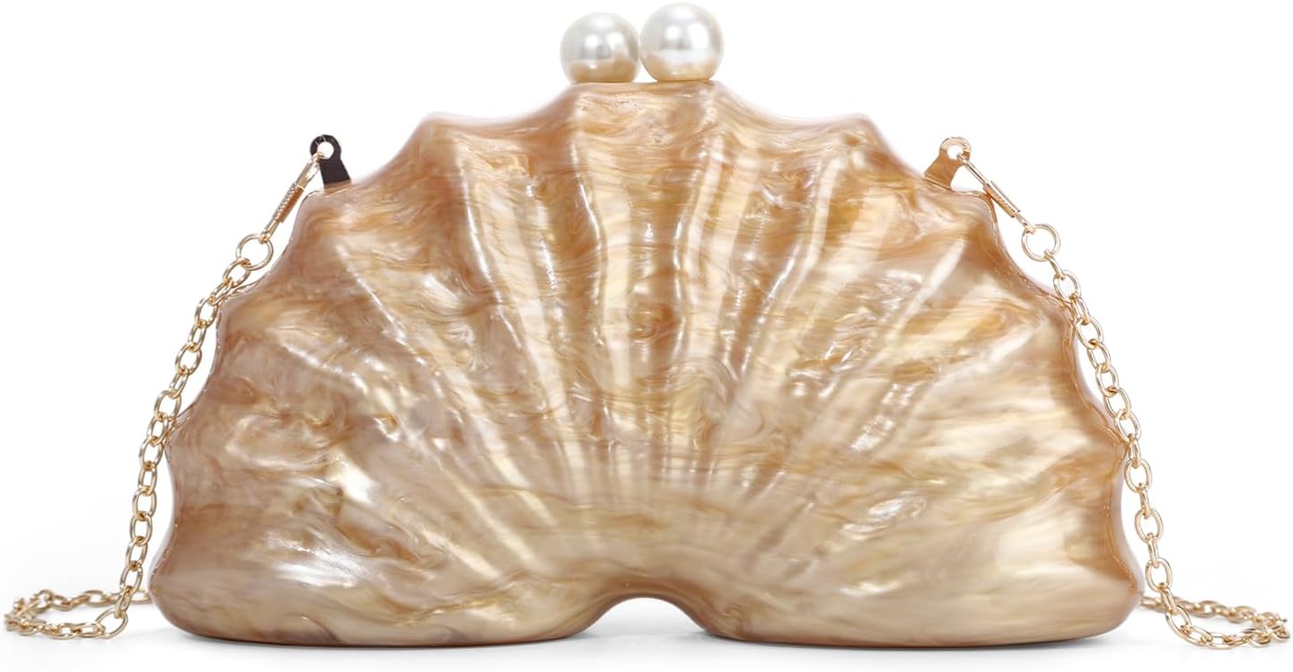 Fecialy Acrylic Clutch Purse for Women Shell Shaped Evening Handbag Marble Acrylic Shoulder Crossbody Bag