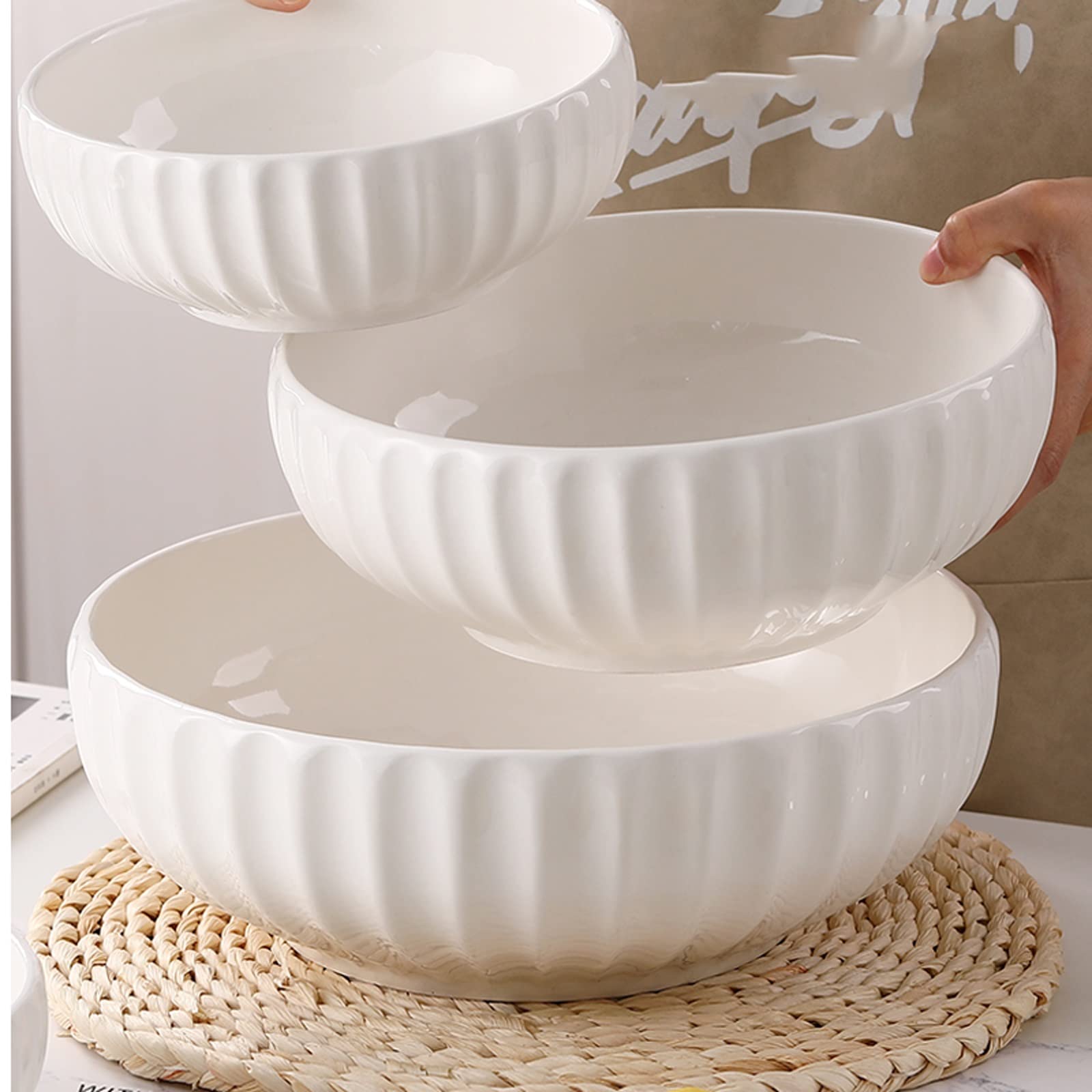 CFWSHJ Miski do sałatek Porcelanowe miski, ceramiczne miski do zupy, duża miska jako miski do ramenu, miski do sałatek, do płatków owsianych, kuchenne miski na zupę (jeden kolor 5000 ml)