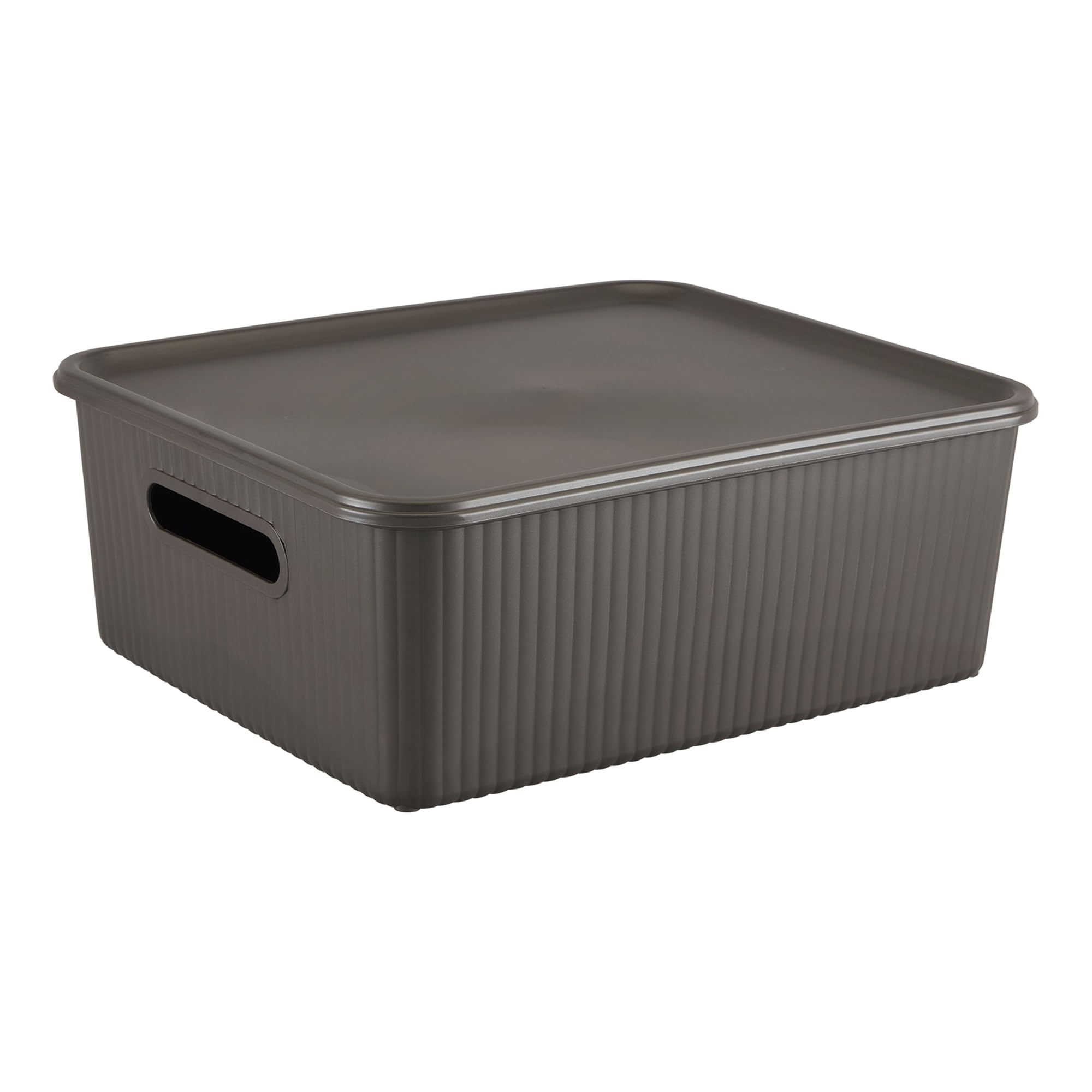 Kolorr Ribbed Baskets Medium Pack of 1 With 1 Standard Lid (Non-Airtight Loose-Fit Cover) Multipurpose Plastic Storage Baskets For Cloths Wardrobe Home Kitchen & Livingroom I Dark Brown-image-33
