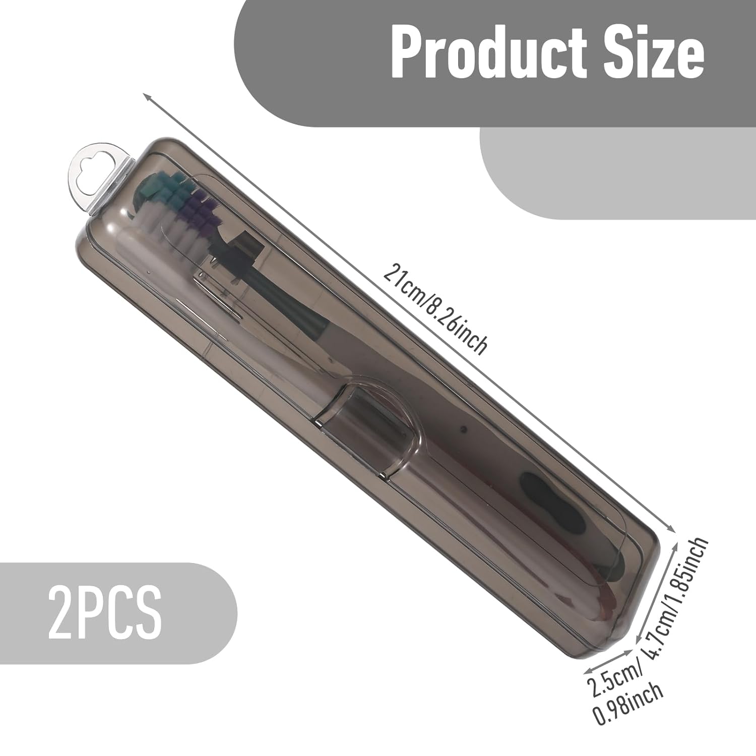 2 Pacotes de Estojo para Escova de Dente 21x12x6cm Plástico Transparente Preto Holder de Viagem Compacto e Portátil - Imagem 2