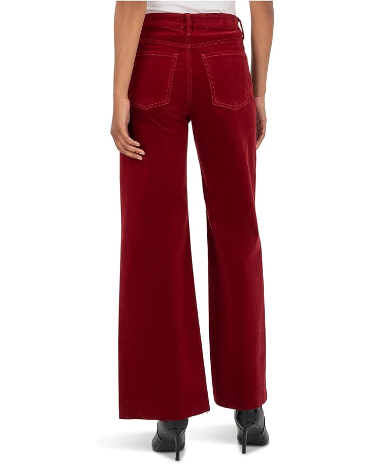 KUT from the Kloth Meg High-Rise Fab Ab Wide Leg Raw Hem-Long Inseam in Red - #2 of 4