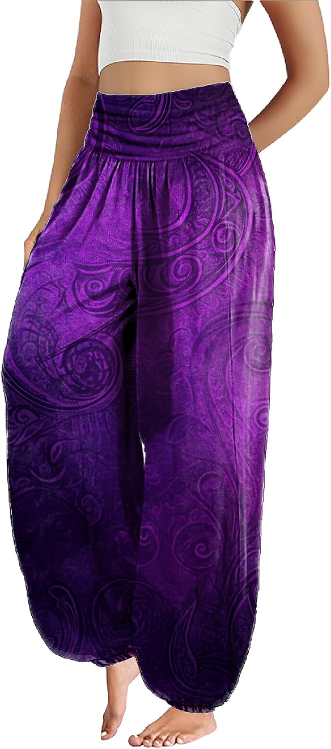 Beach Pants for Women Floral Oversized Cotton Casual Yoga Knee Length Capri Summer Soft High Waist Casual Pants