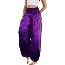 domirica Beach Pants for Women Floral Oversized Cotton Casual Yoga Knee Length Capri Summer Soft High Waist Casual Pants