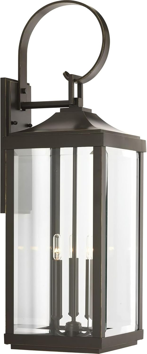 Gibbes Street Collection 3-Light Clear Beveled Glass New Traditional Outdoor Large Wall Lantern Light Antique Bronze