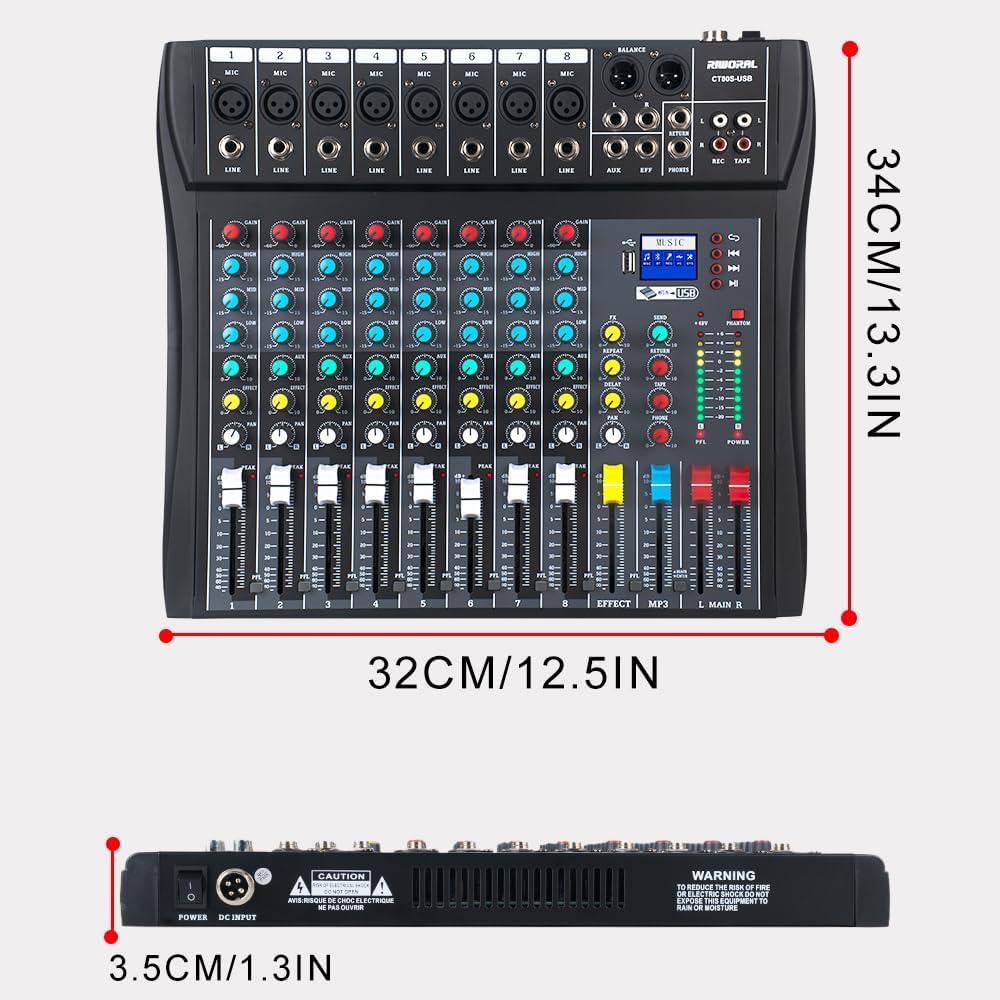 Riworal 8 Channel Mixer dimensions