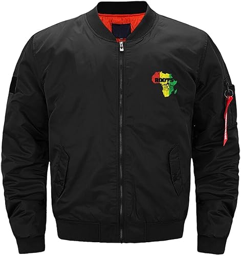 Miniatura 3 de Africa Map Reggae Rasta Roots Flight Bomber Chaqueta Otoño Invierno Thicken Windbreaker Abrigos acolchados Casual Outdoor para Hombre