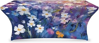 Oil Painting Floral Table Cloth Fitted Table Cloth Table Linens White Rectangle Tables Birthday Wedding Graduation Father Valentine's Day Easter Party Supplies Decorations
