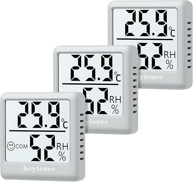 3-Pack Hygrometer Thermometer, hoyiours Digital LCD Monitor Humidity Meter Gauge for Humidifiers Dehumidifiers, Indoor Thermometer for Greenhouse, Basement, and Babyroom