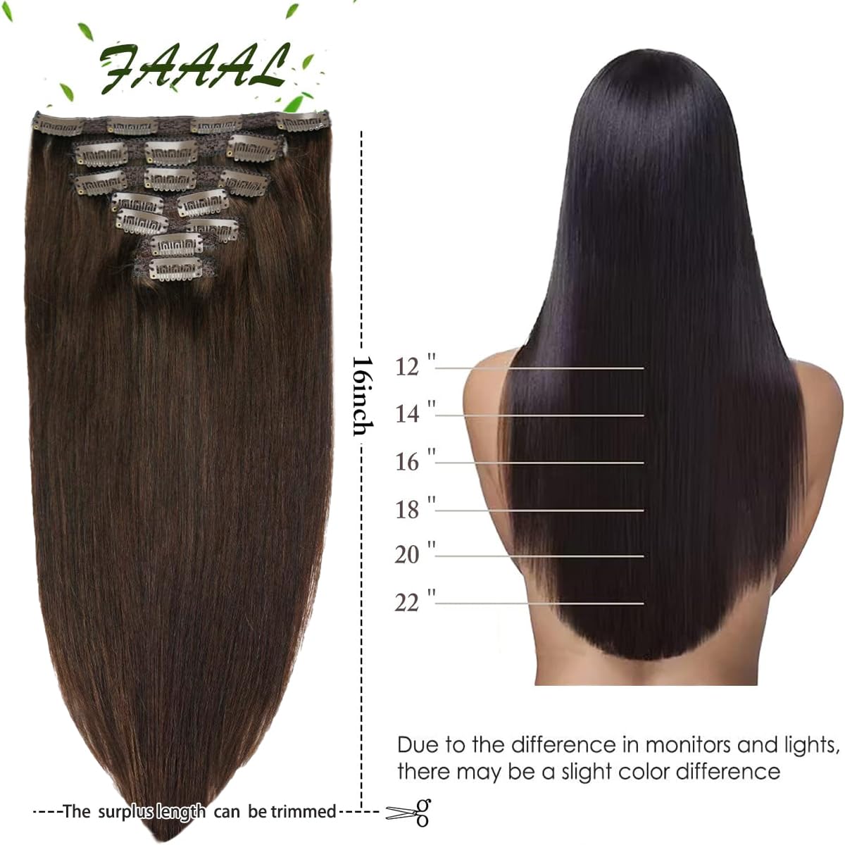 ✨ 20” DARK BROWN 3/4 full head clip ins  NWT* NWT* Amazon.com : Full Shine Long Clip in Hair Extensions Brown  main image 4